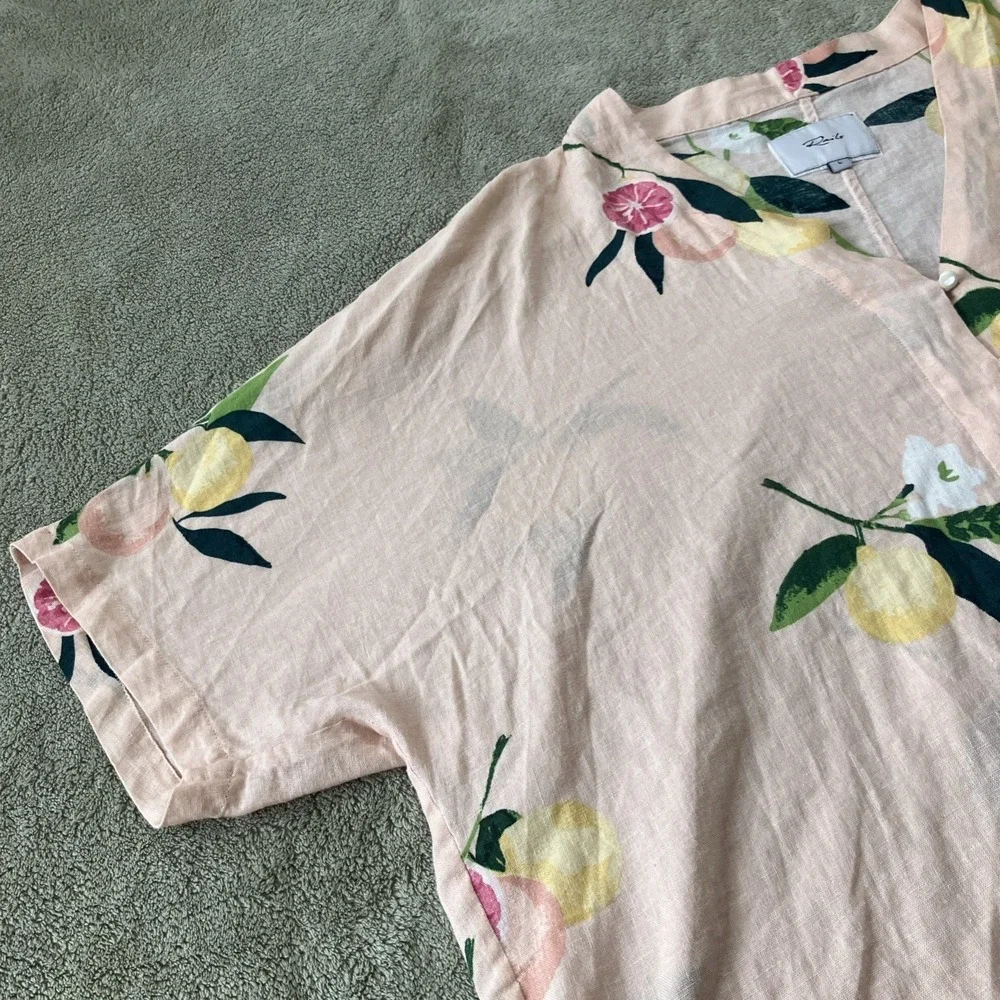 Rails Top Womens Large Pink Floral Lemon Linen Blend Tie Up Beachy Coastal‎